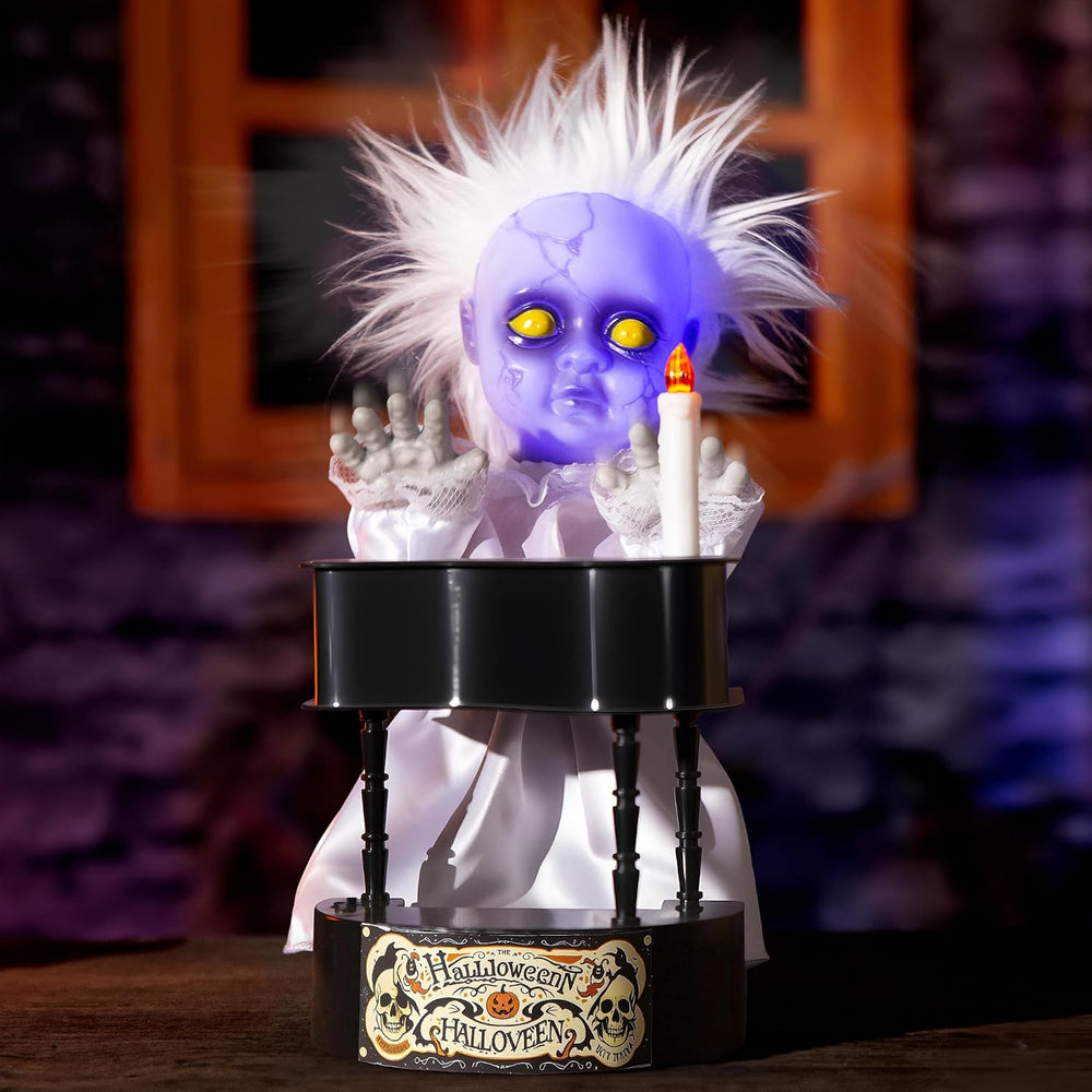 Halloween Animatronics Decorations, 13.7'' Creepy Doll with Piano, An...