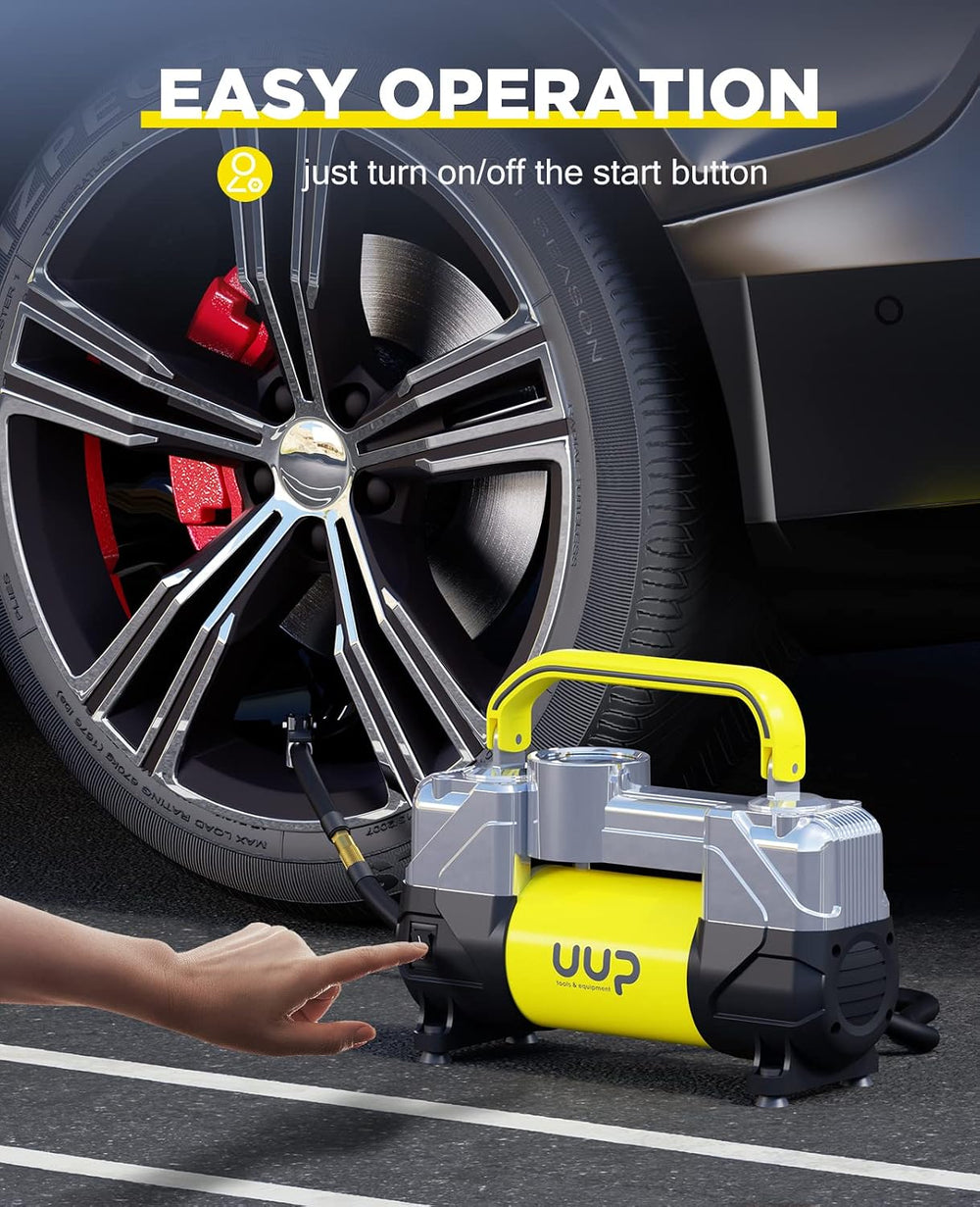 UUP Portable 12V Air Compressor, 150 PSI Tire Inflator with Dual Cylinders
