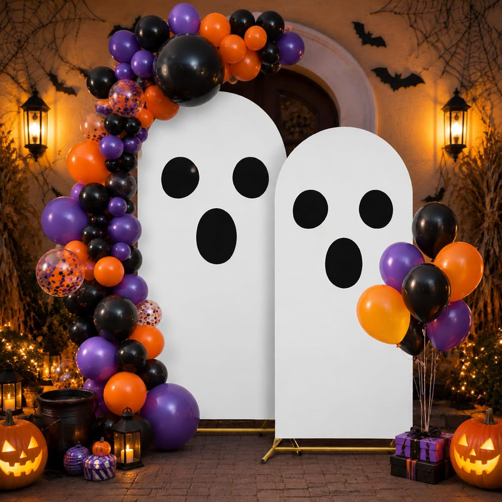 Moukeren 2 Pcs Halloween Ghost Arch Backdrop Covers, 7.2ft and 6ft