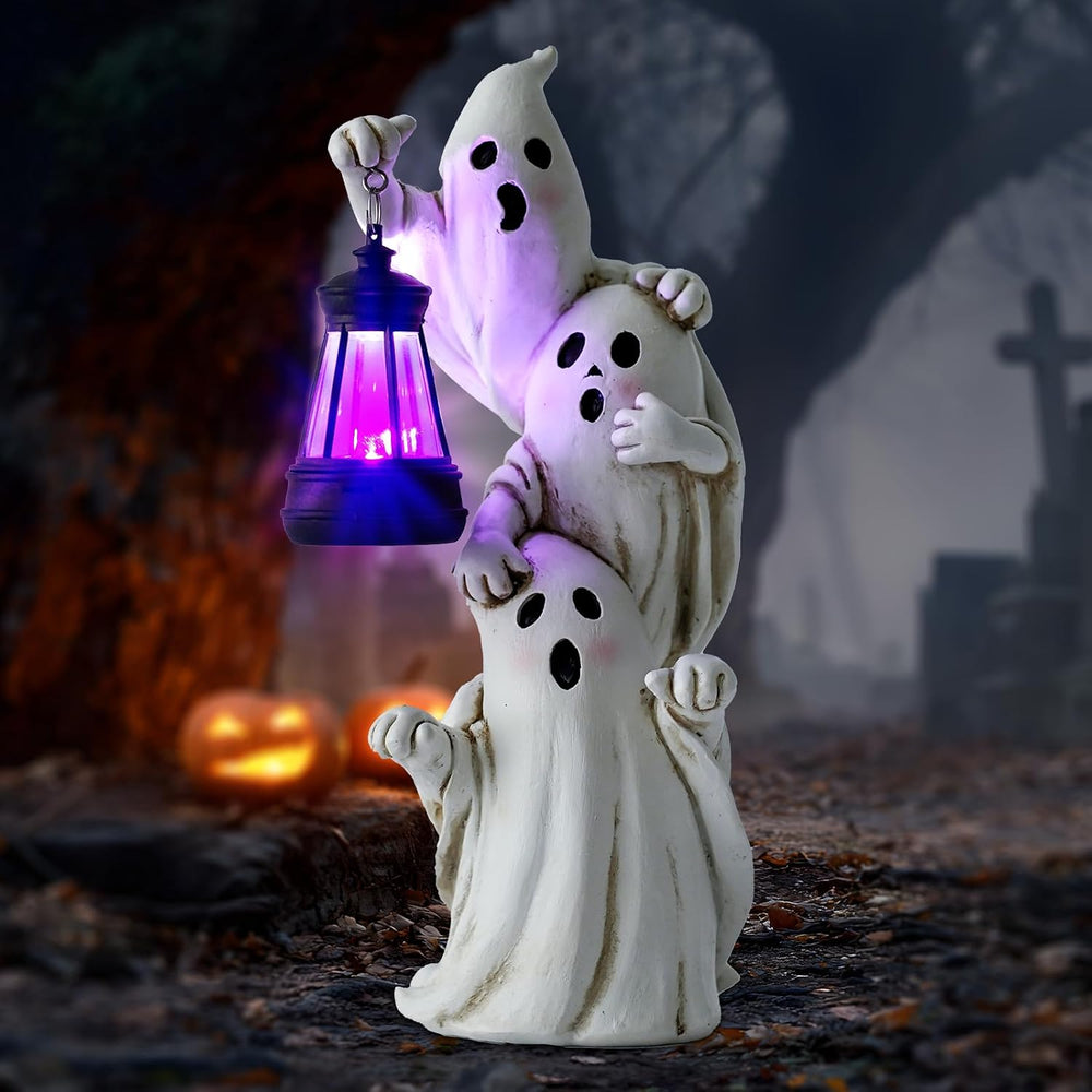 twinbling Triple Ghosts Halloween Decorations Outdoor with Solar Lantern,Cute...