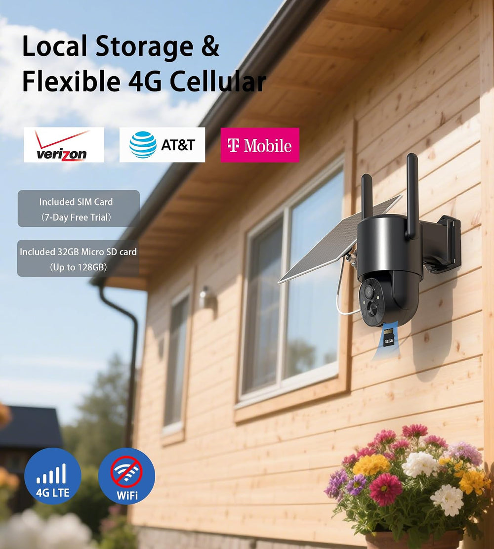 4G LTE Cellular Security Camera: No WiFi Security Camera Outdoor Solar Built-...