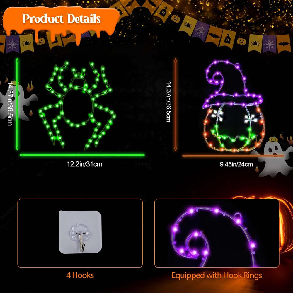 Halloween Window Lights, 2 Pack LED Waterproof Timer Indoor Decor