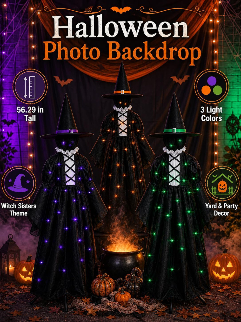 HOMELEX 3 Lighted Witches Halloween Yard Decorations, 59 in