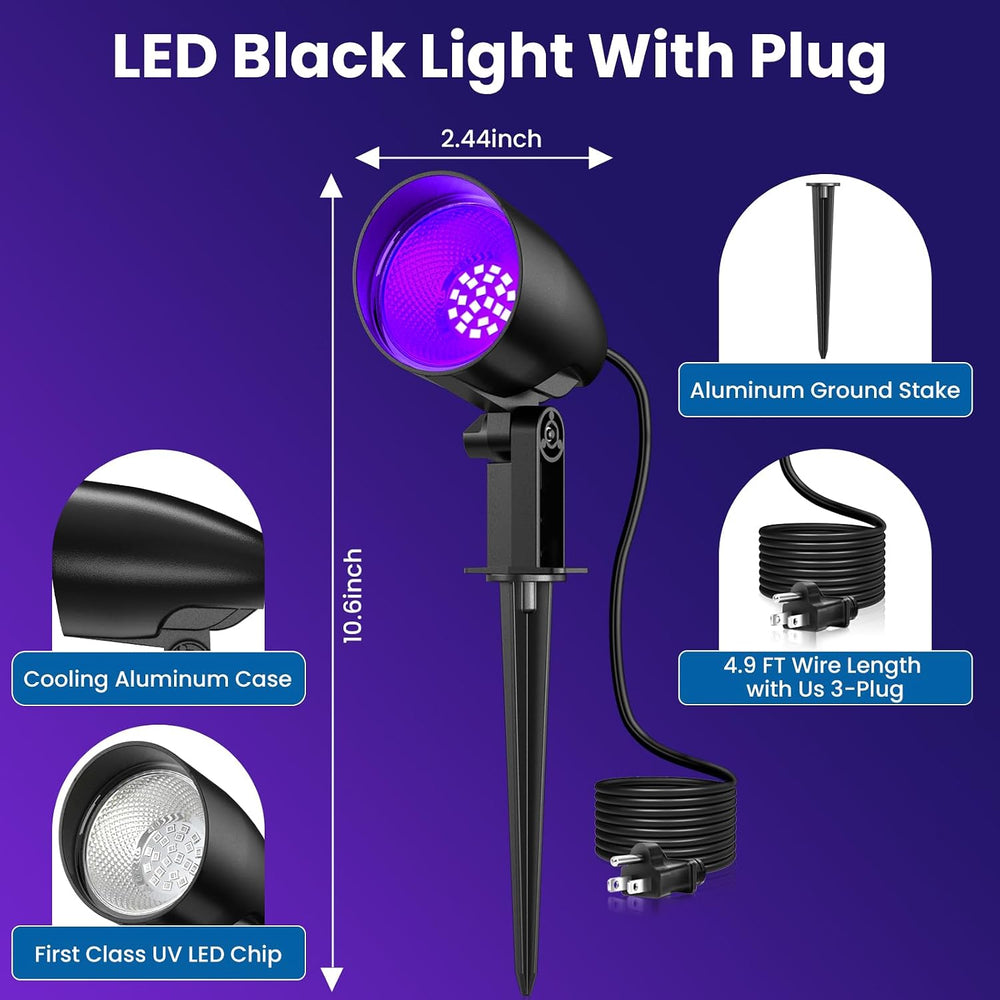 ZZXX 20W Halloween Black Light Spotlight Outdoor,IP66 Plug-in Light, 2Pack