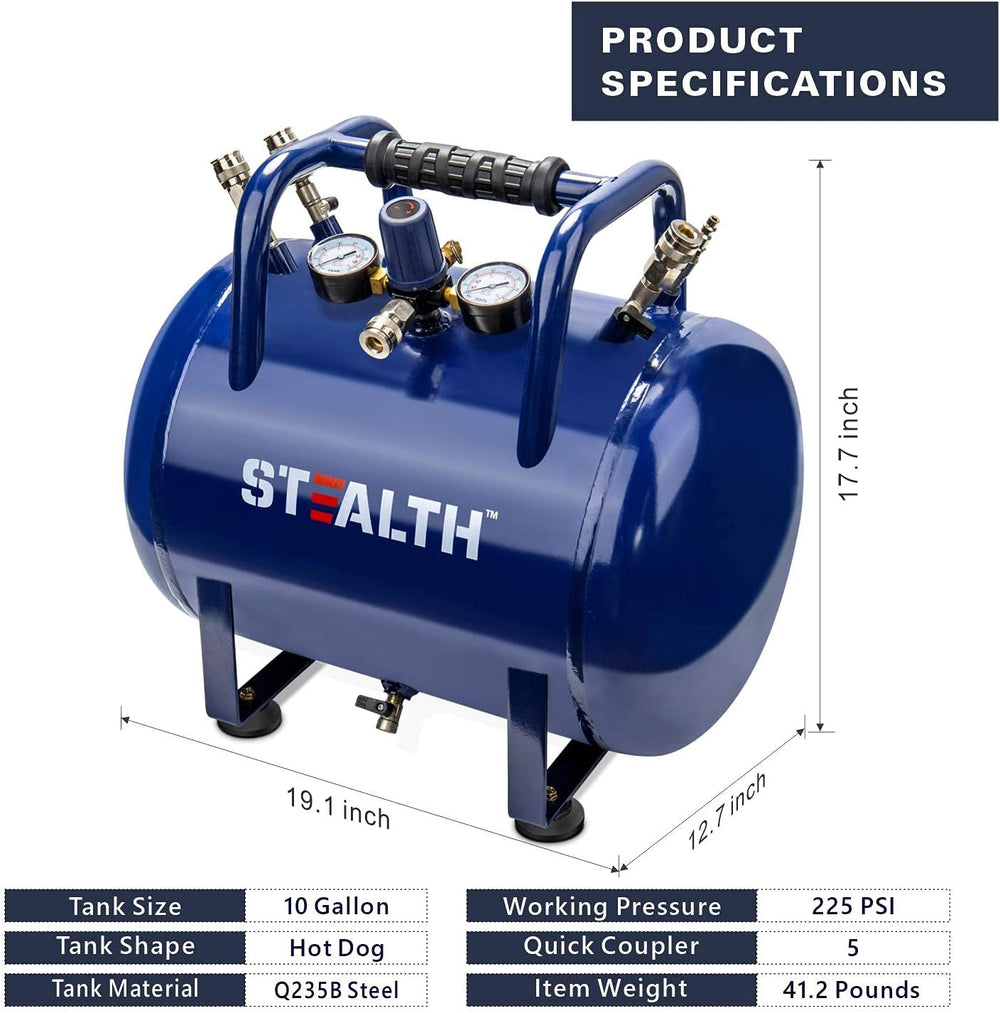 STEALTH Air Tank, High-Pressure 10-gallon Air Tank with Maximum 225PSI Pressu...