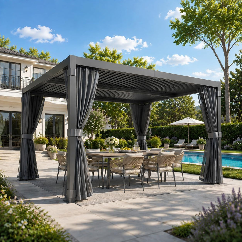 Louvered Pergola 10x12FT, Outdoor Aluminum Pergola with Adjustable Louvered R...