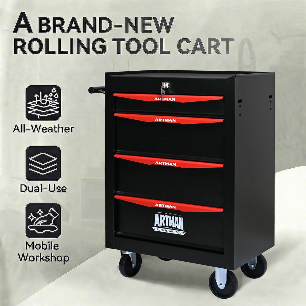 4-Drawer Rolling Tool Chest - Heavy Duty Tool Storage Cabinet with Lockable W...