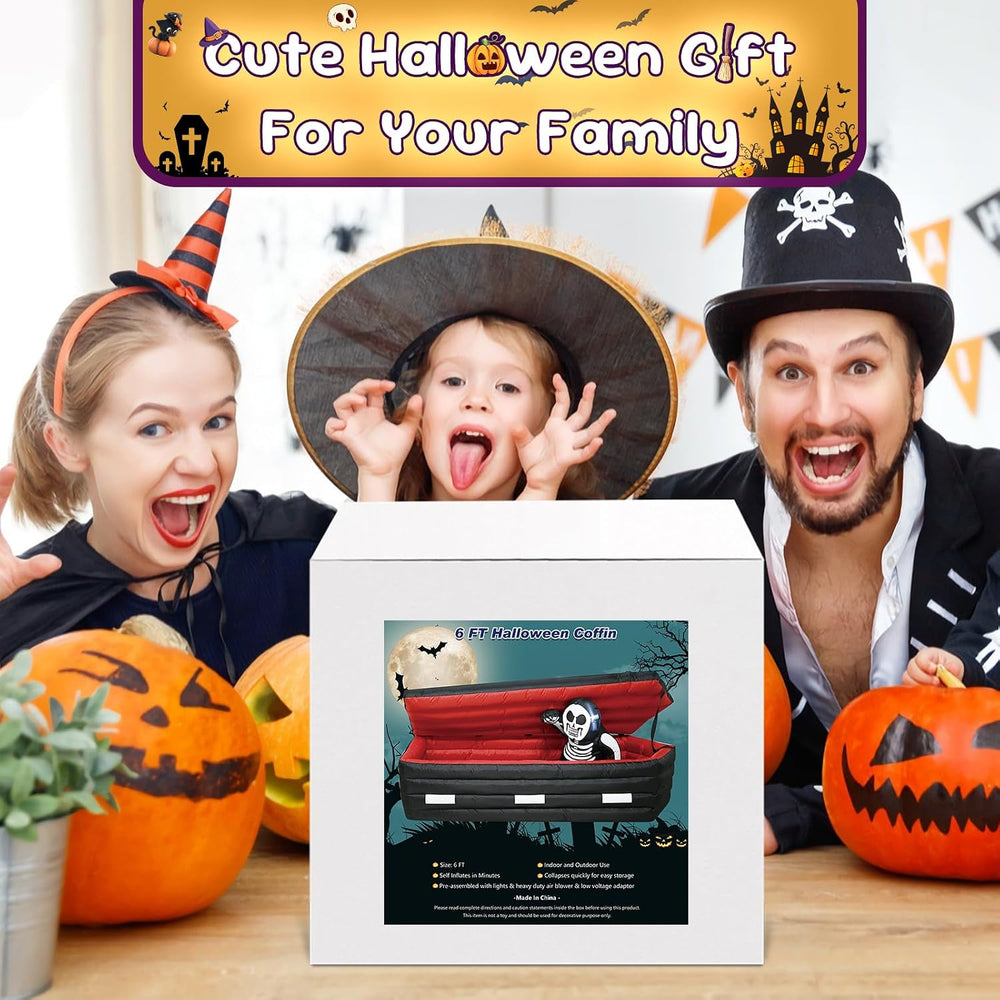 6 FT Halloween Inflatable Coffin with Rising Skeleton