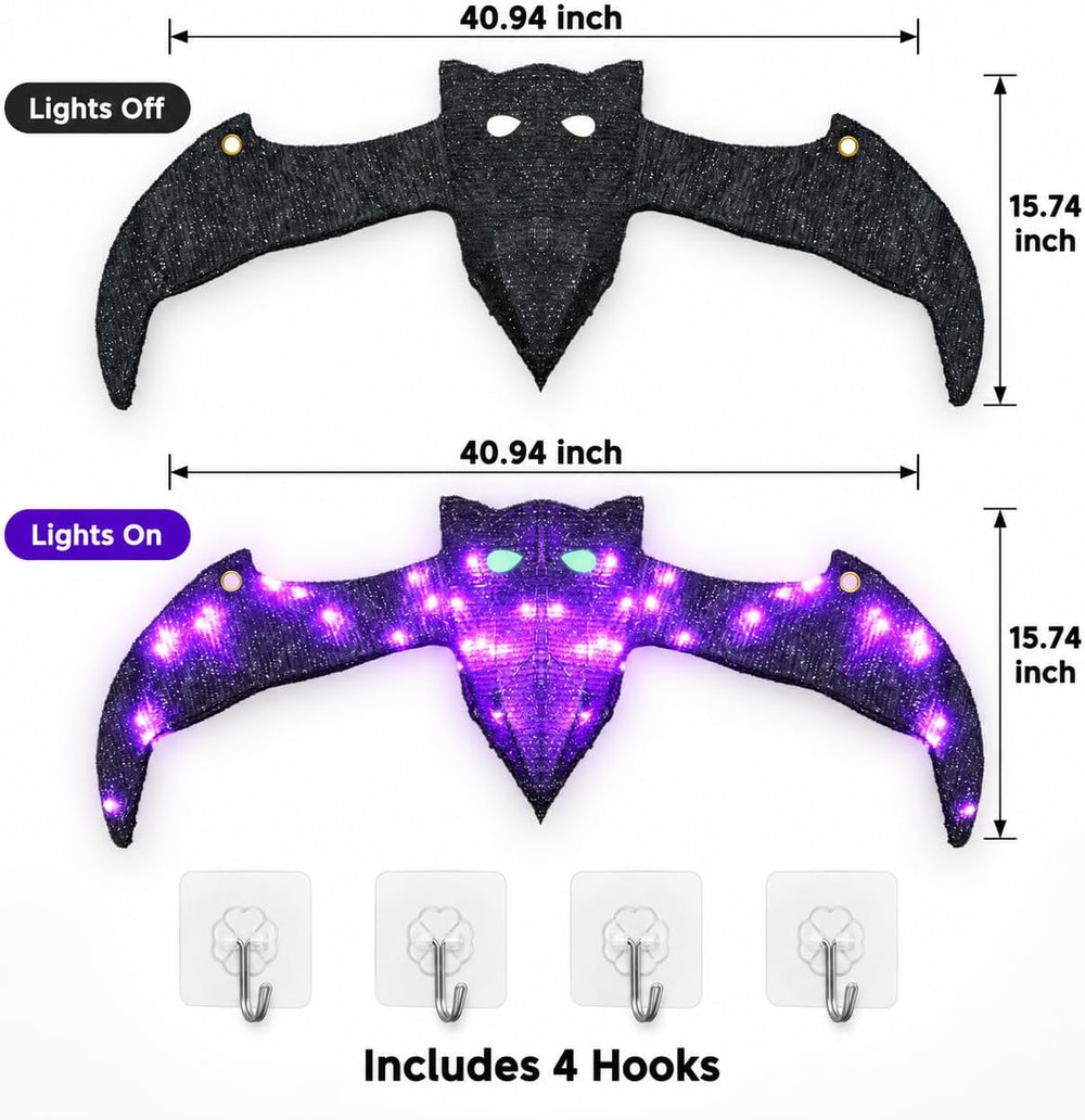 Lighted Hanging Bat Halloween Window Decorations, Large Spooky Glowing Purple...