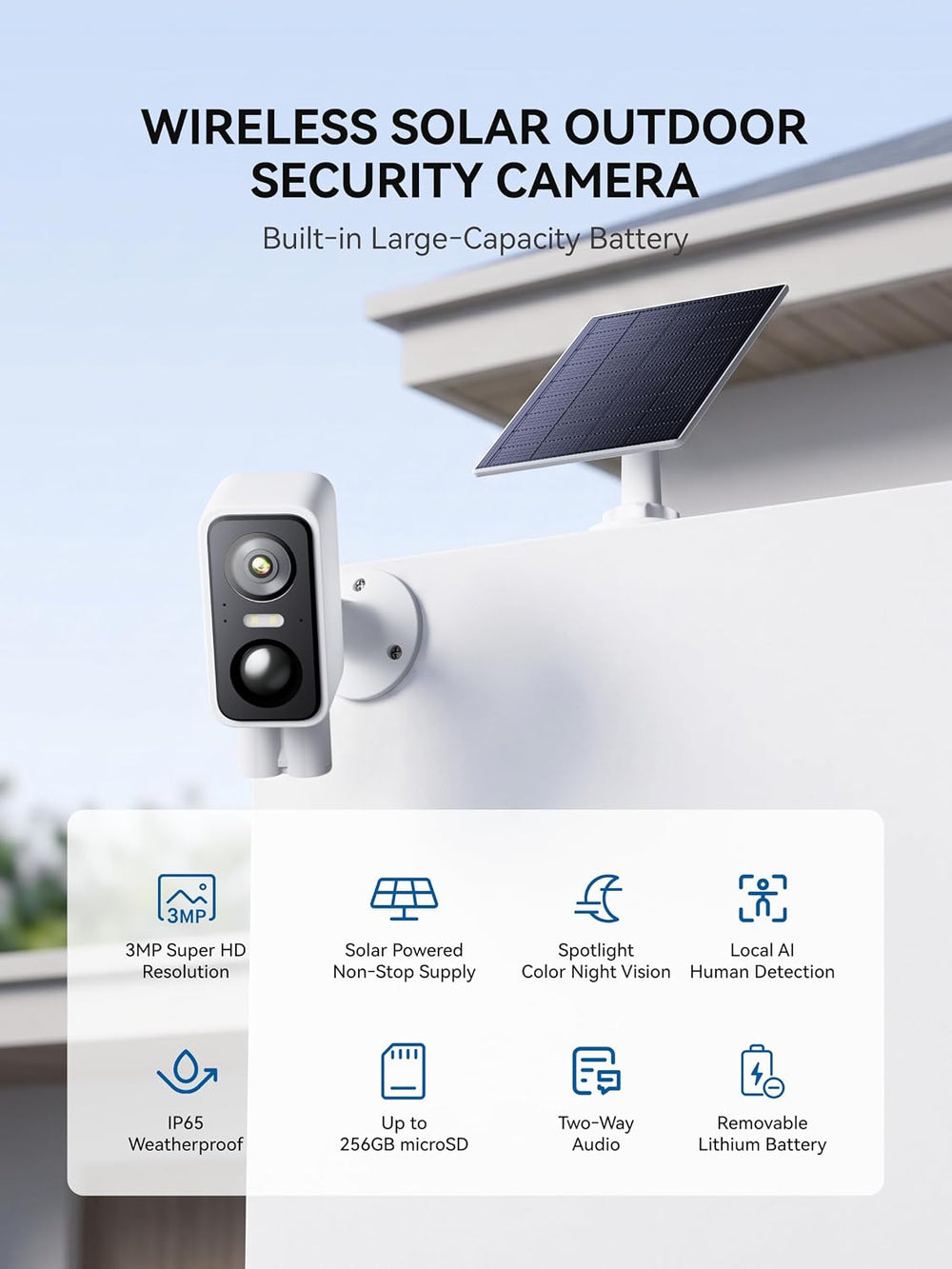 SITERWELL Solar Security Camera Wireless Outdoor 3MP WiFi,