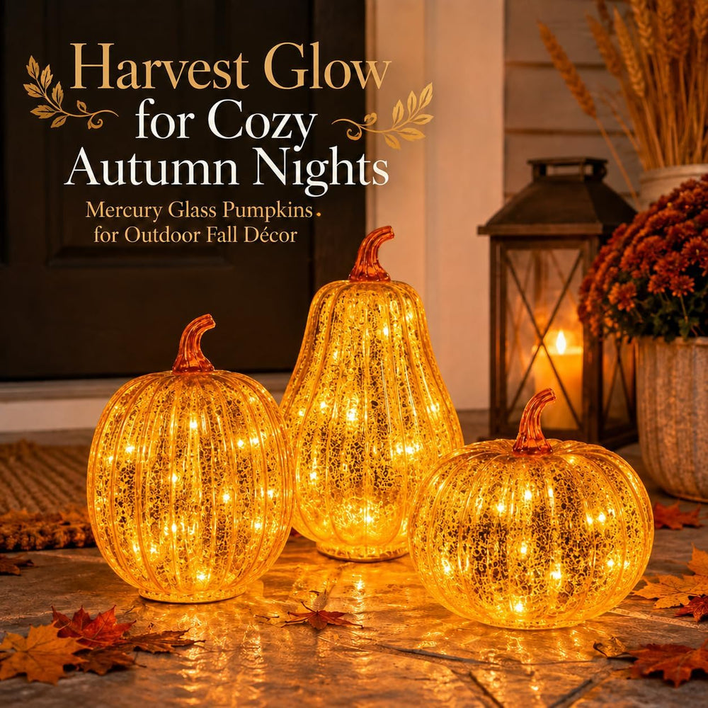 MUMTOP Mercury Glass Pumpkins Light 3PCS Halloween Fall Pumpkin Decor