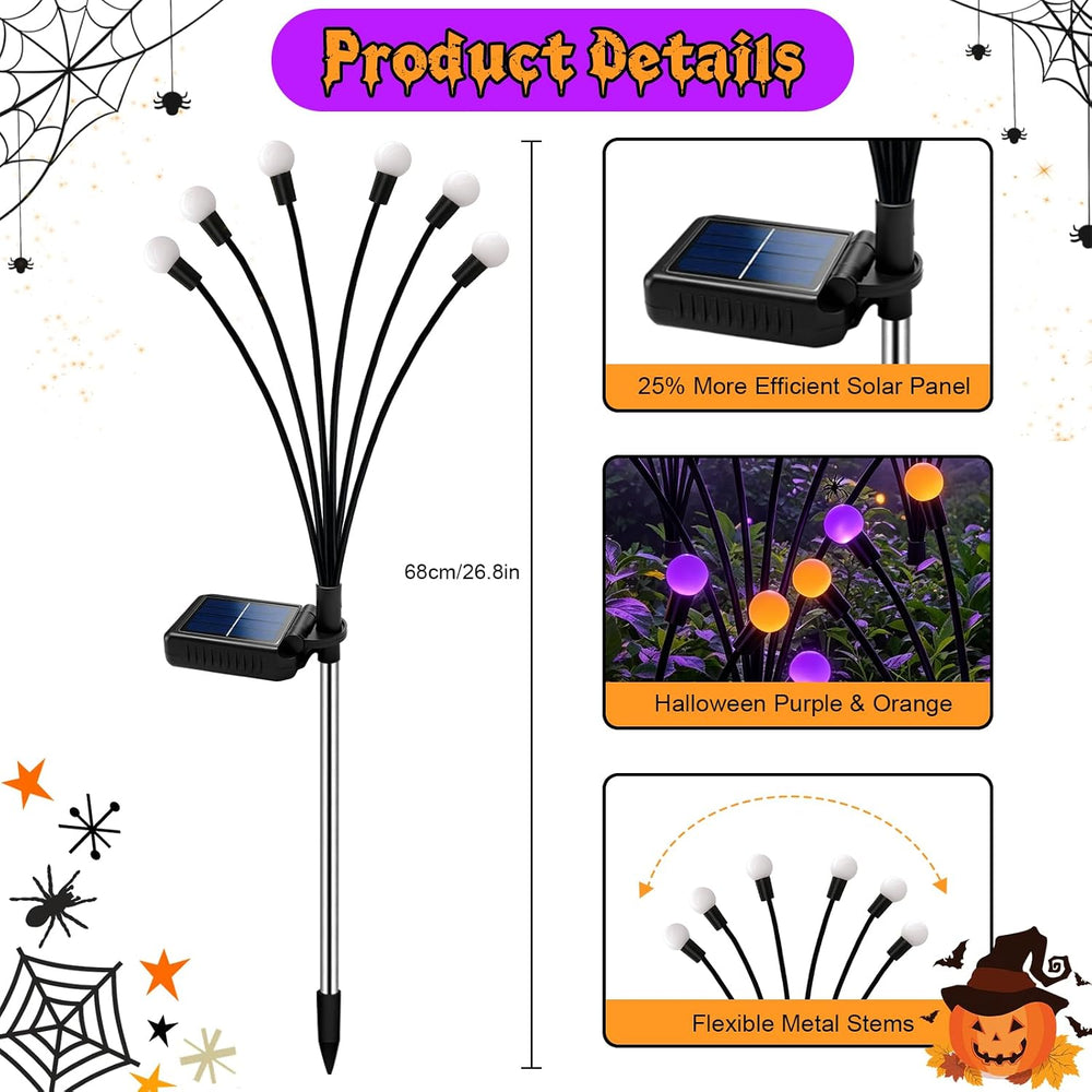 VOOKRY 4 Pack Halloween Decorations Outdoor, 24 LED Solar Firefly Lights Outd...