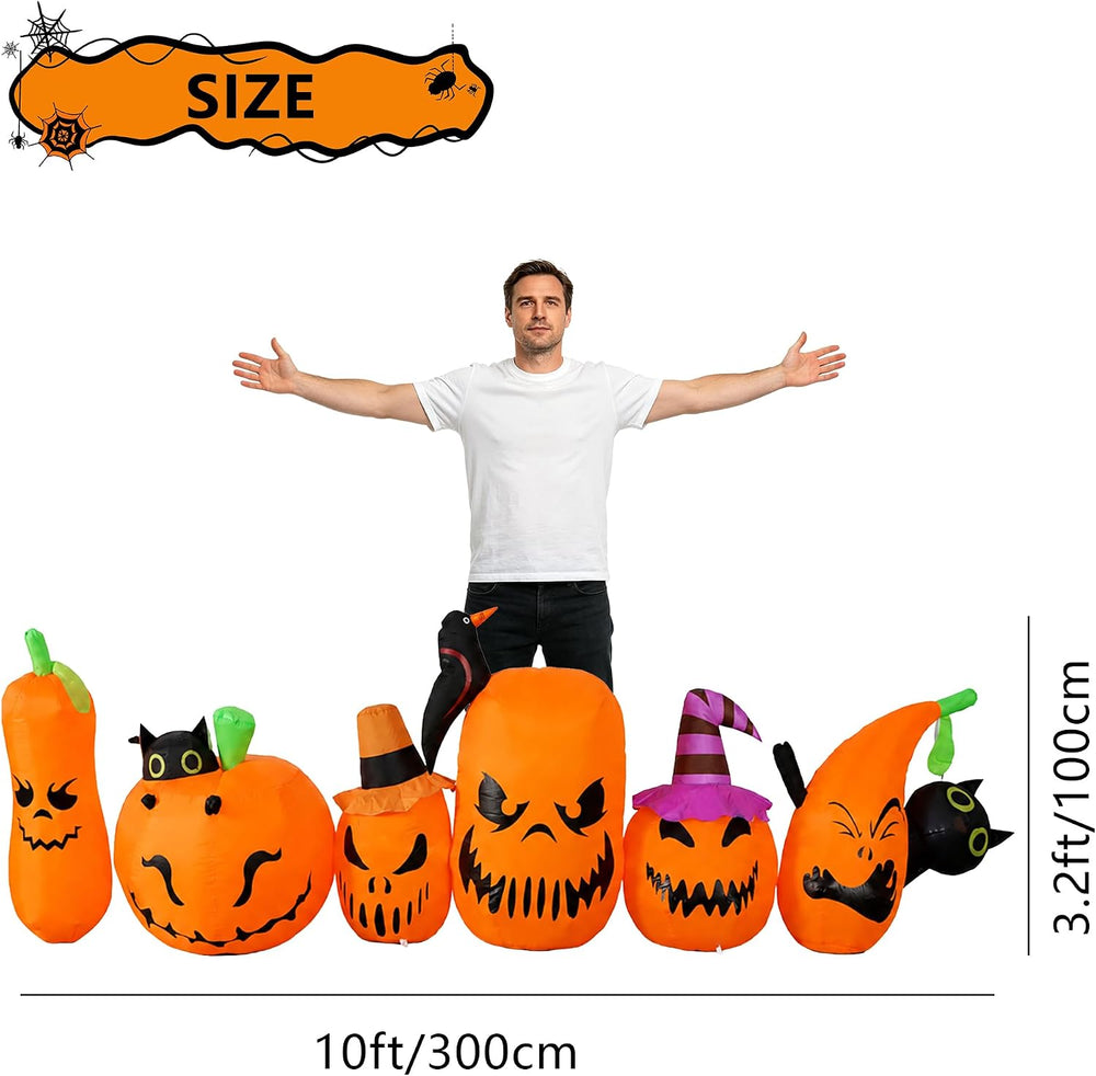 YU FENG 10FT Halloween Inflatable Pumpkin Decorations, Blow Up Pumpkin Family...