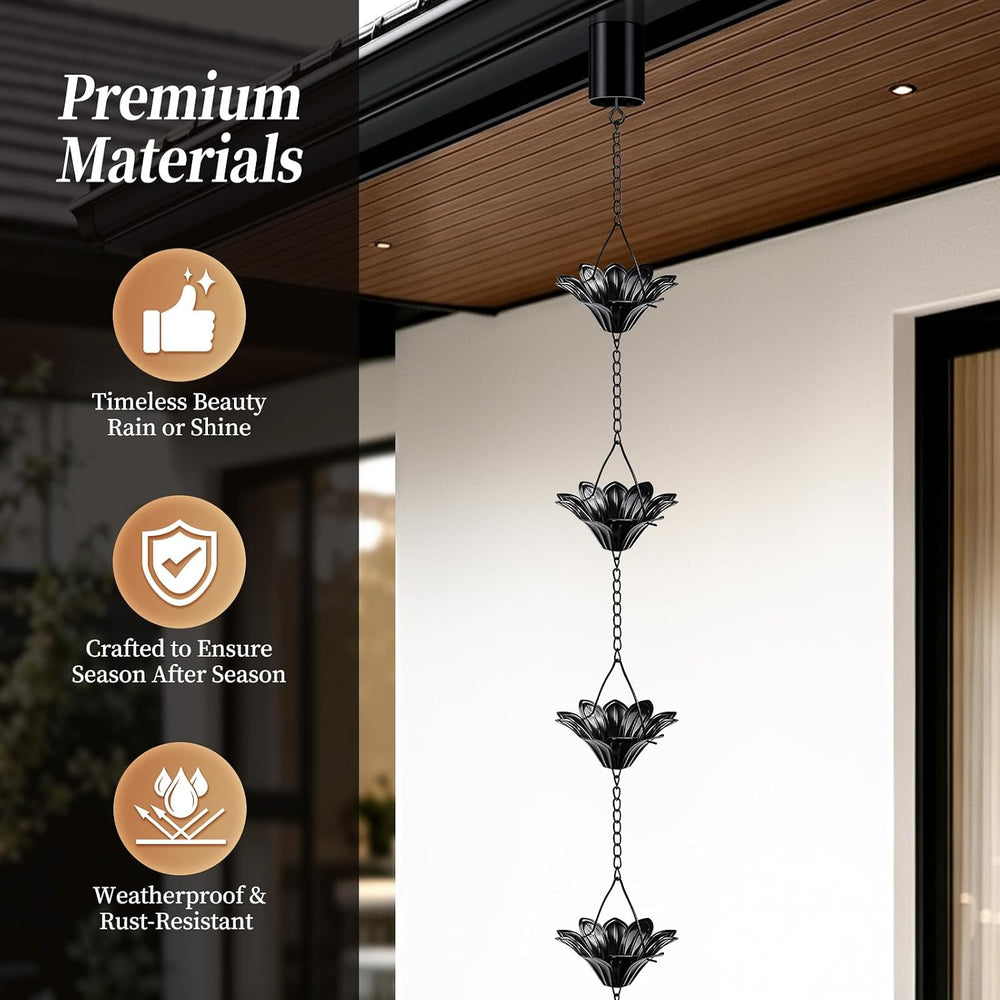 Rain Chains for Gutters Outside Black with Adapter 10FT 12 Cups