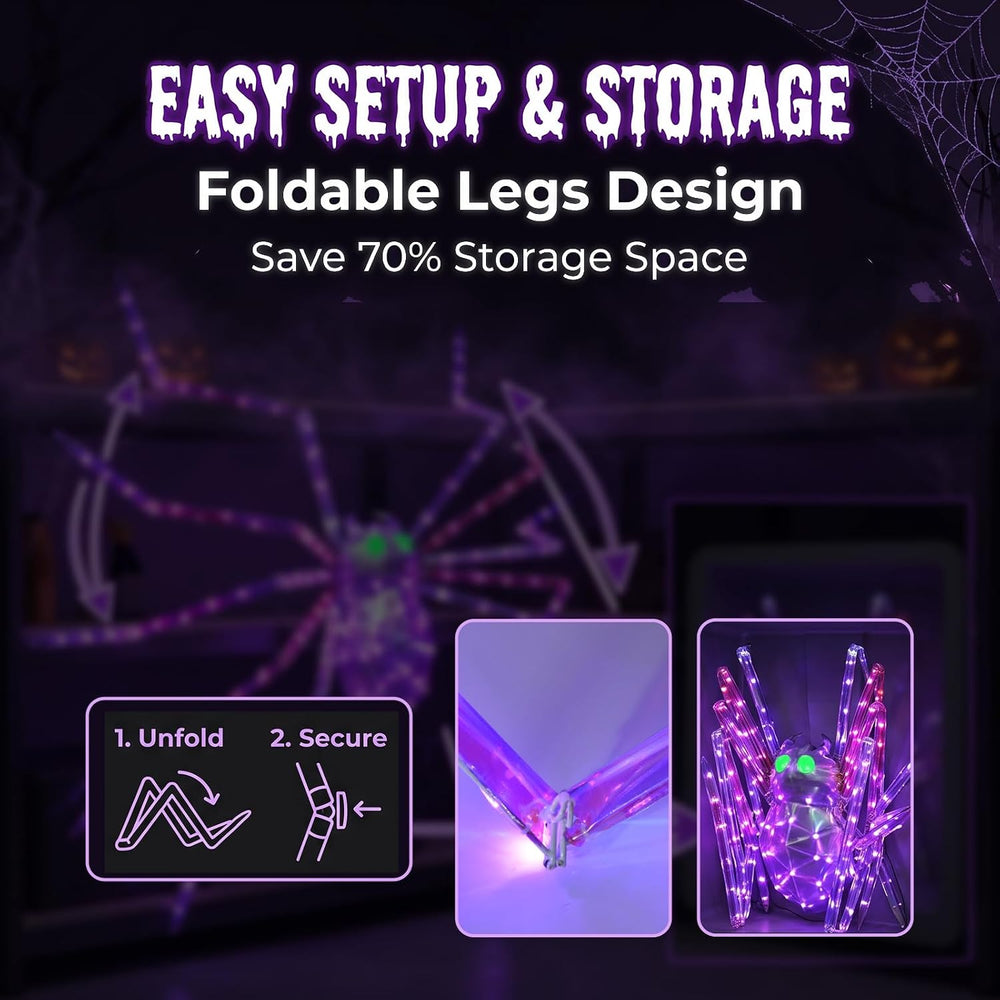 7FT Giant Halloween Spider Decorations Outdoor – Prismatic Iridescent Light-U...