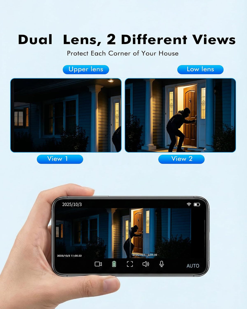 KEPEAK Solar Security Camera Outdoor Wireless, Dual Lens PTZ WiFi Camera 2.4G...