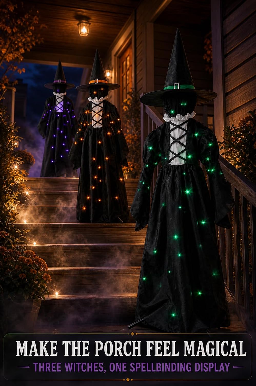 HOMELEX 3 Lighted Witches Halloween Yard Decorations, 59 in