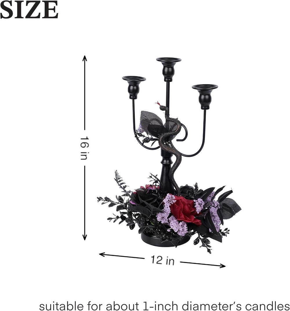 Halloween Candle Holder, 3 Arms Metal Candelabra, Black Candlestick Holder, G...
