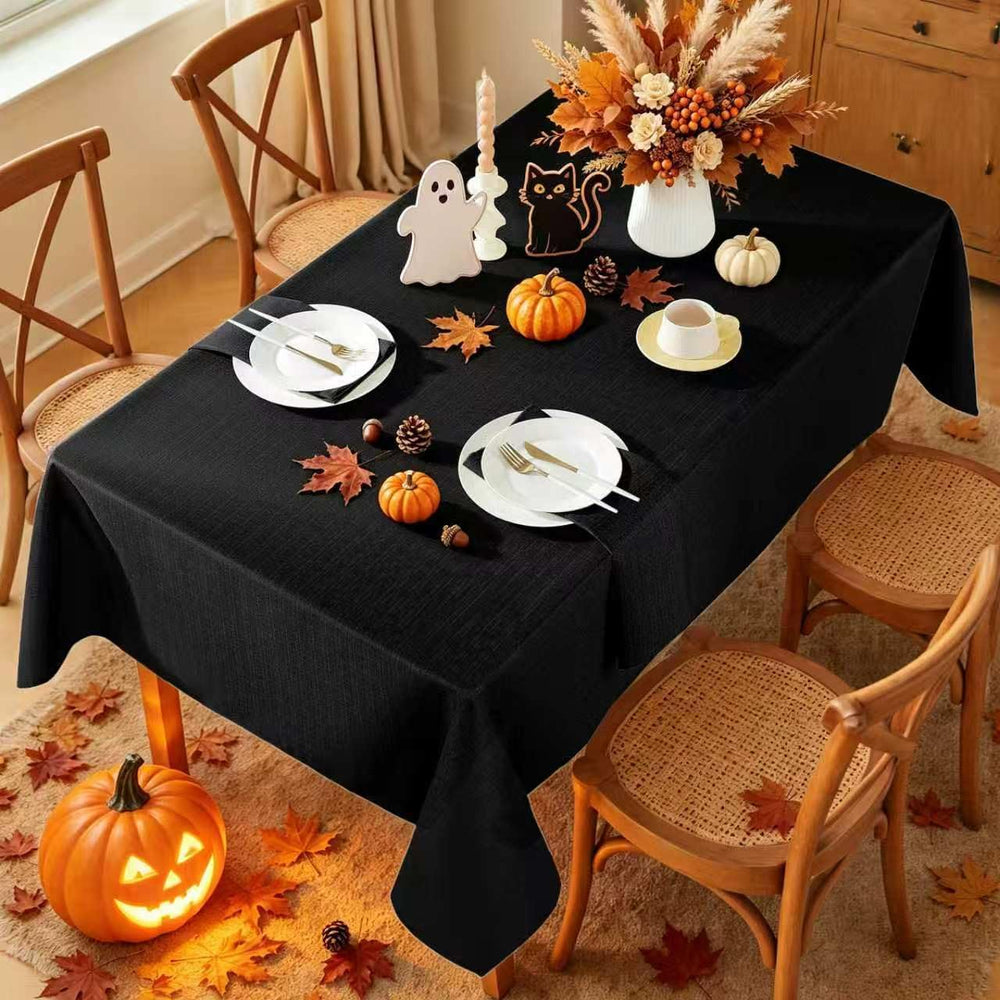 Honellaty Faux Linen Rectangle Halloween Tablecloth (60 x 120 Inch, Black)