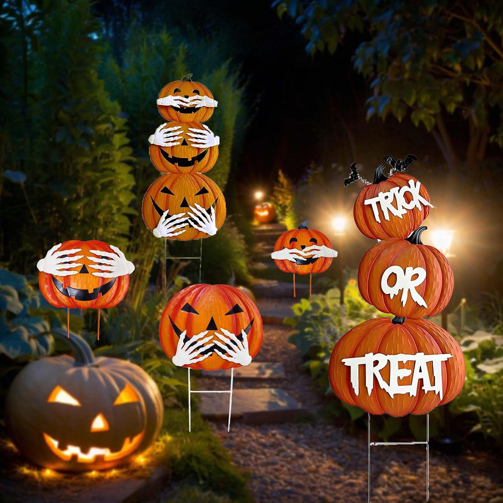 2Pack Glow in The Dark Halloween/Thanksgiving Garden Stakes – Stacked Pumpkin...