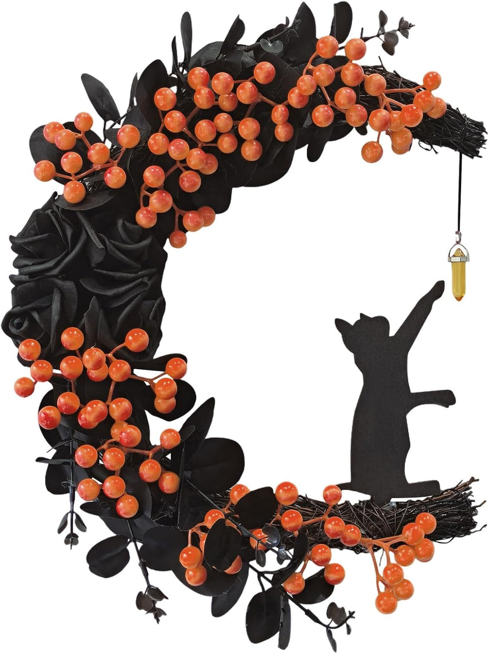 Halloween Decorations Black Cat Half-Moon Wreath