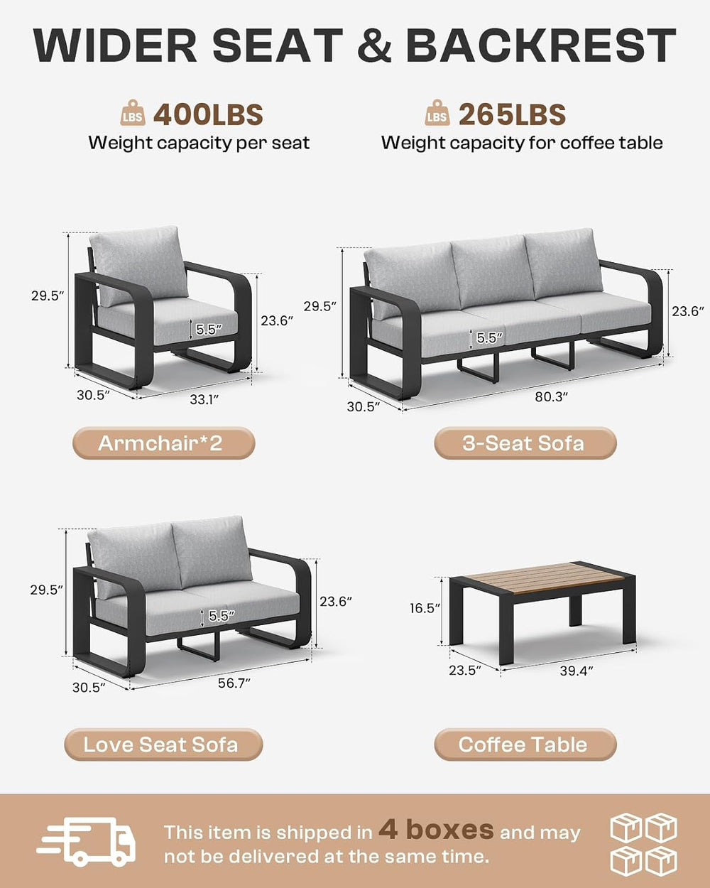 Oversized Aluminum Outdoor Furniture Set, Extra Large Patio Furniture Sofa Se...