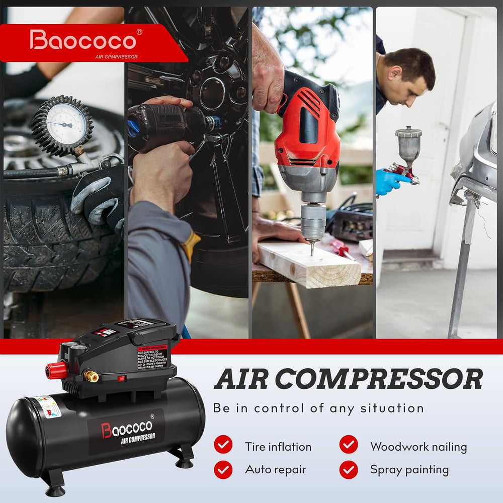 4 Gallon Portable Air compressor, 0.5HP Motor Oil Free Air Compressor Tank