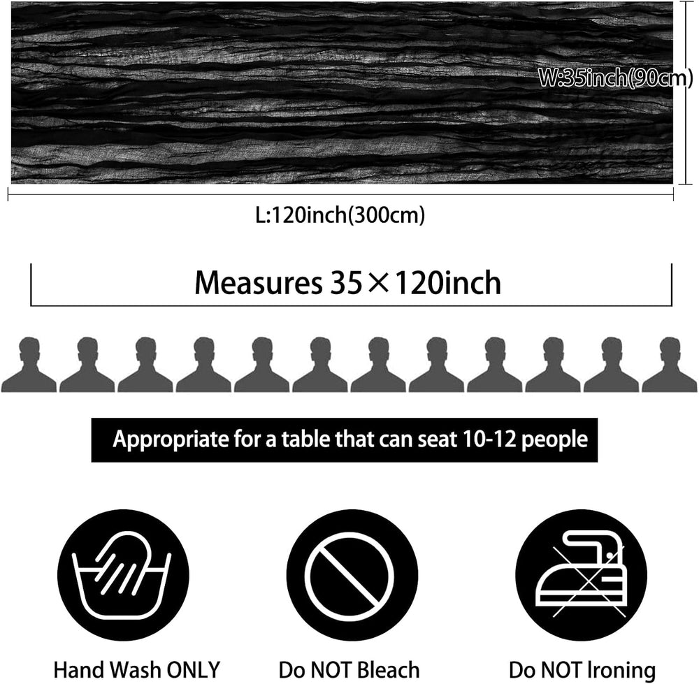 35x120 Inch Black Cheesecloth Table Runner Halloween Gothic Wedding Decor