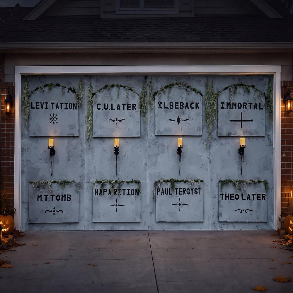 Halloween Garage 7x16 ft Door Cover Banner Large Halloween Hanging Backdrop D...