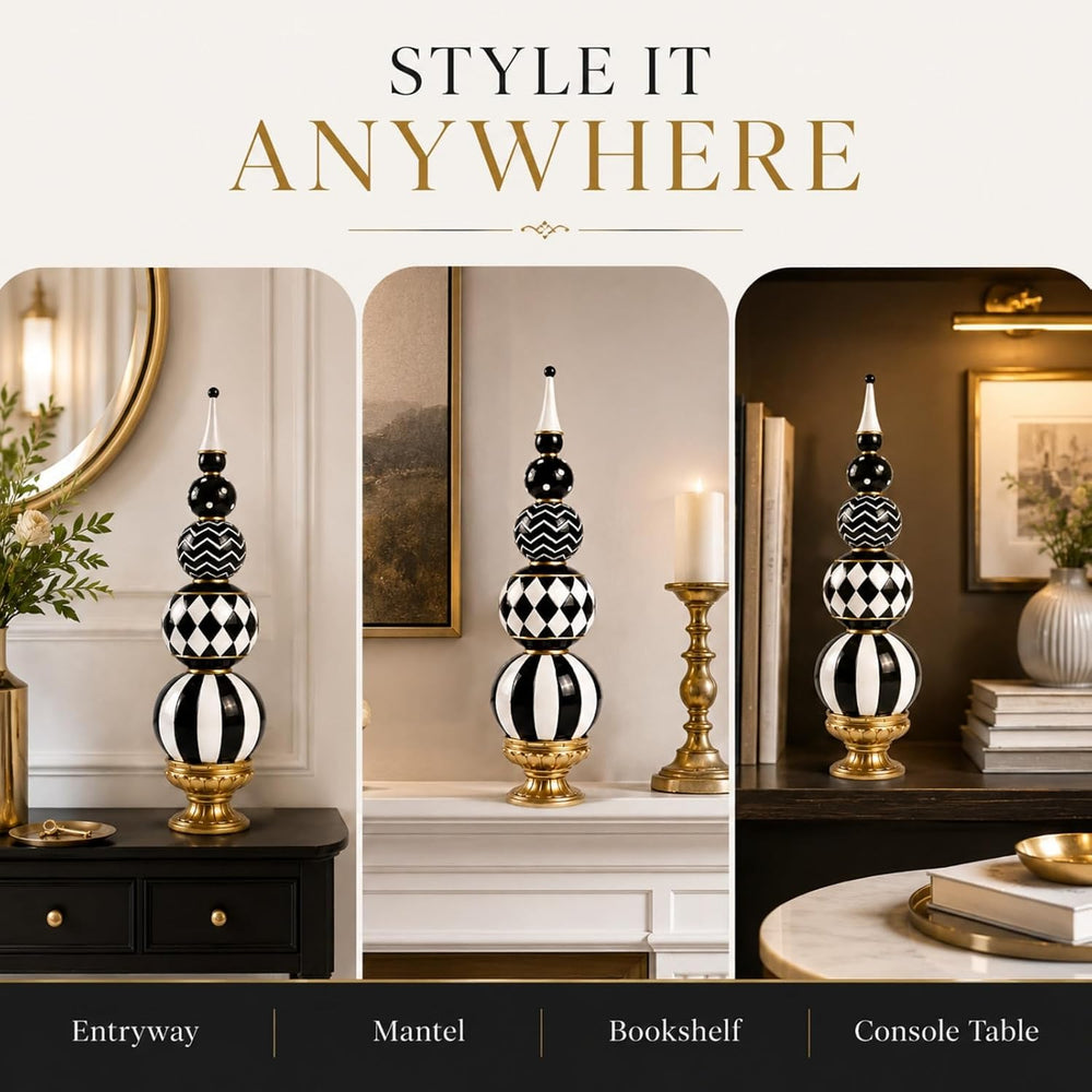 15.7" Black White Checkered Home Decor for Fall, Halloween Table