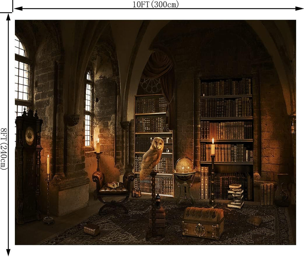 Halloween Backdrop for Photography Wizard Magic School Bookshelf Bookcase Can...