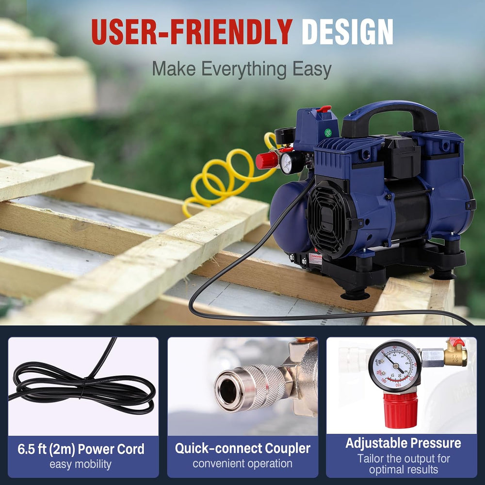 Air Compressor, 1 Gallon Ultra Quiet Portable 60 dB, 13-Second Quick Fill, 1 ...
