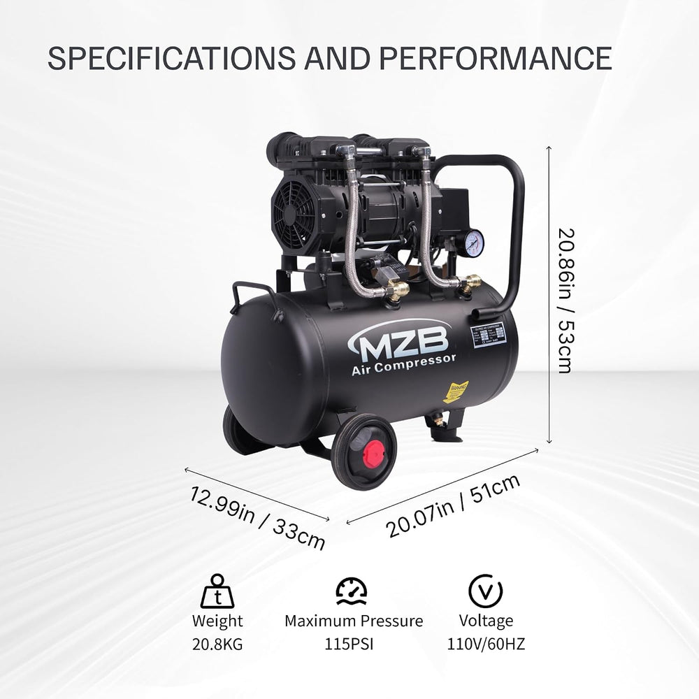 MZB 6.4 Gallon Ultra Quiet Air Compressor 110V/60Hz 7.41CFM 1.5HP, MAX 115PSI...