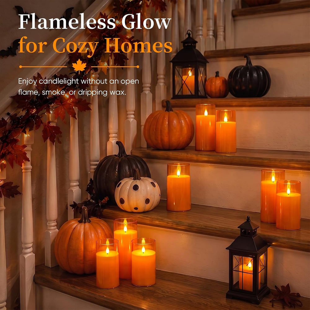 Homemory Halloween Orange Flameless Candles, Acrylic, Remote Timer, 9 Pack