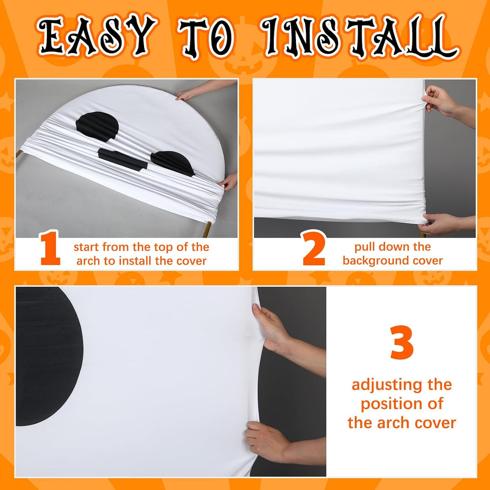 Moukeren 2 Pcs Halloween Ghost Arch Backdrop Covers, 7.2ft and 6ft