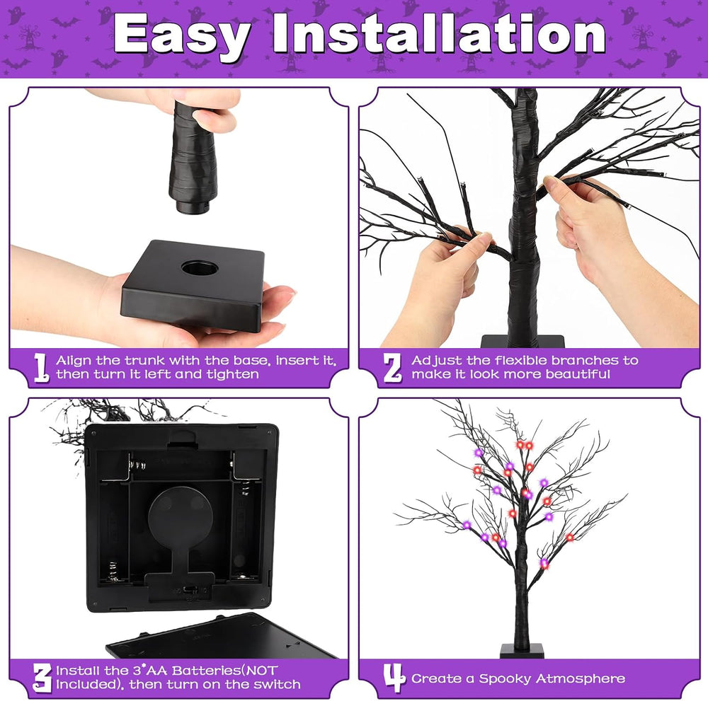 Halloween Decorations Indoor-2 Pack 24 Inch Lighted Black Halloween Tree