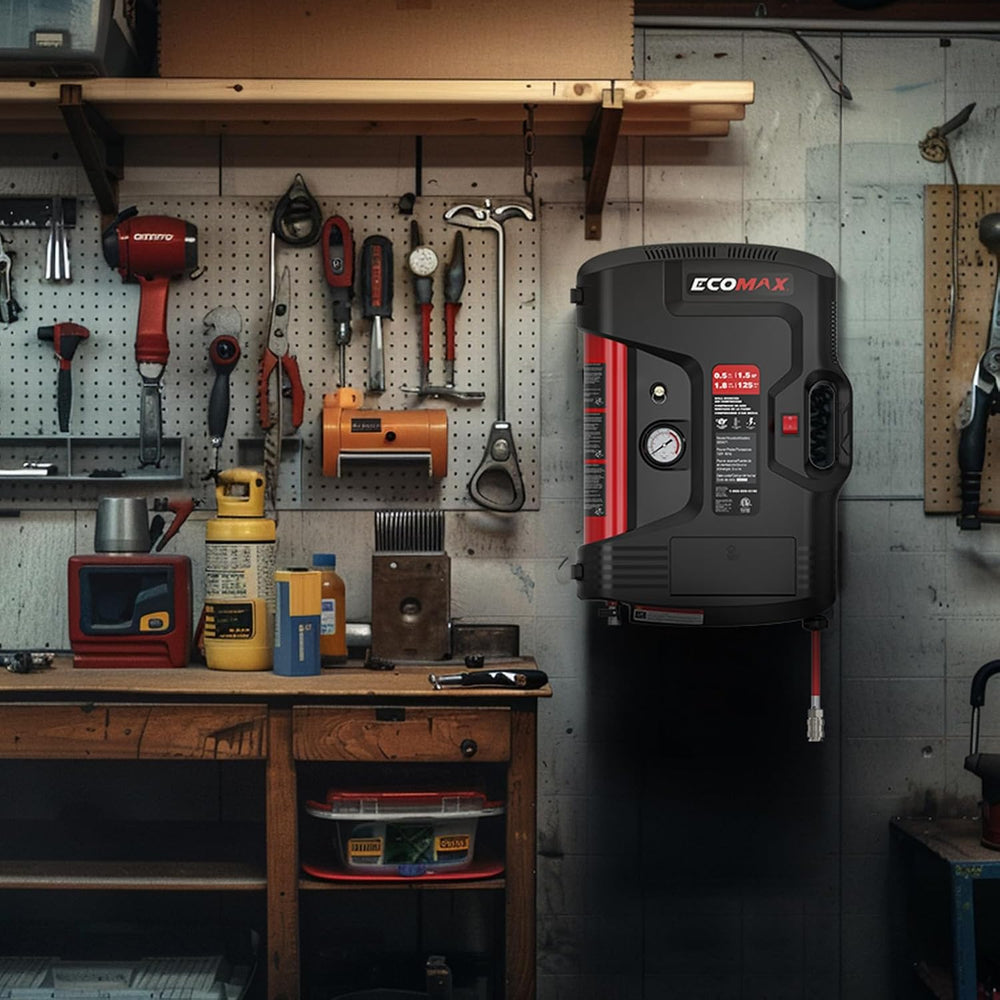 ECOMAX Wall Mount Air Compressor, Tire Inflator Portable Air Compressor, Oil-...