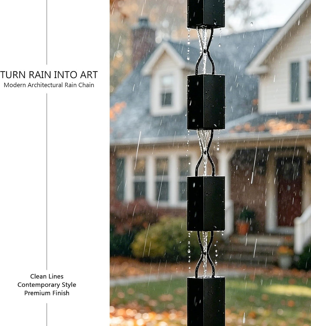 8.5 ft Aluminum Rain Chain for Gutters Outside, Big Square Cup