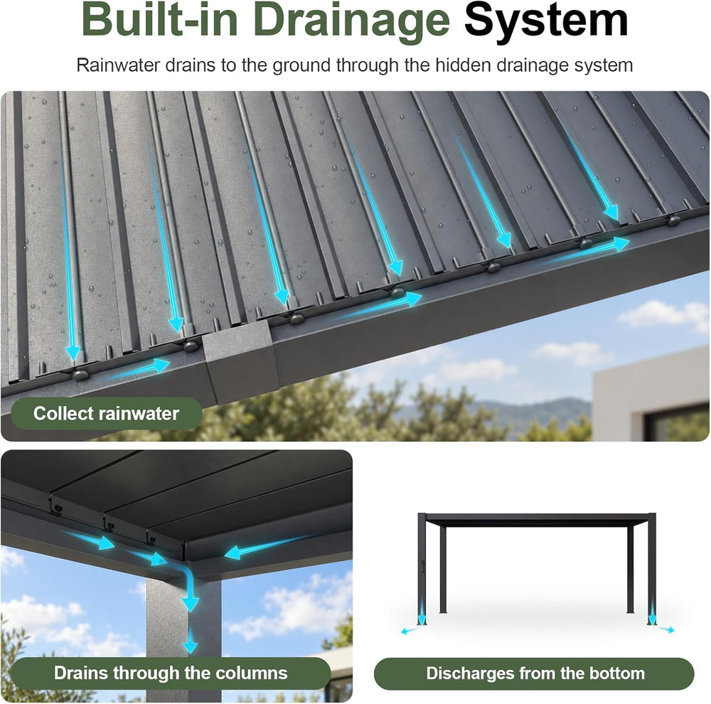 Aoxun Louvered Pergola 12x16 All-Aluminum, Waterproof Curtains and Netting