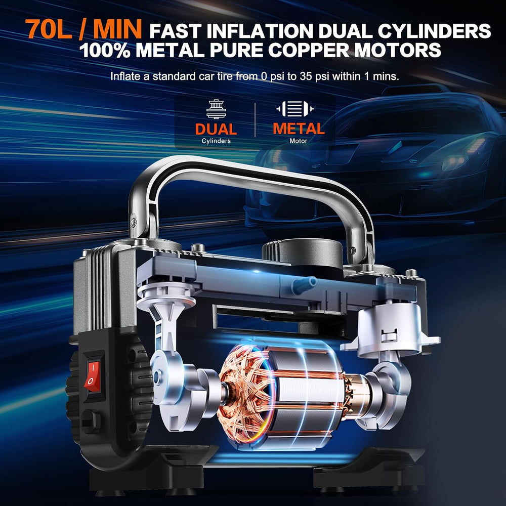 GSPSCN 12V Heavy Duty Tire Inflator Metal Portable Air Compressor Pump
