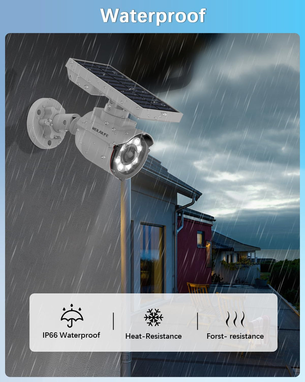 WEILAILIFE Solar Motion Sensor Light Outdoor Wireless Security Floodlight