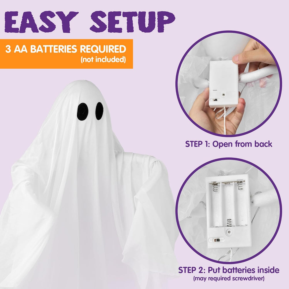 JOYIN Halloween Hanging Light up Ghost, 47" White Ghosts with Purple LED...