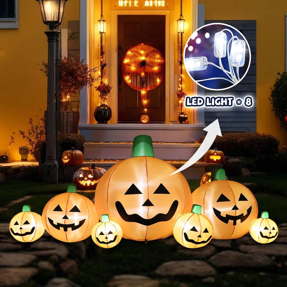 8.7 FT Long Halloween Inflatable Pumpkins, 7 Cute Patch with Built-in LEDs, O...