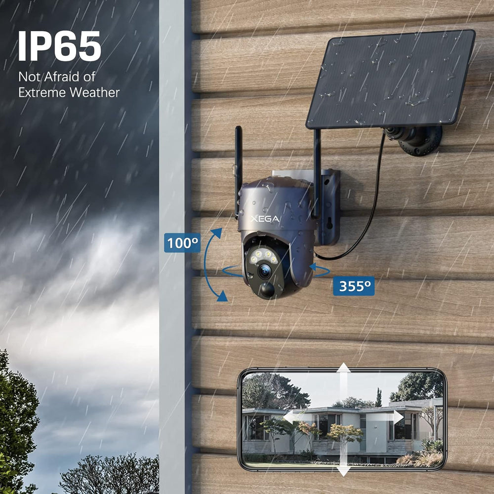 Xega 2 Pack Security Camera Wireless Outdoor 2K 360° PTZ Solar Camera