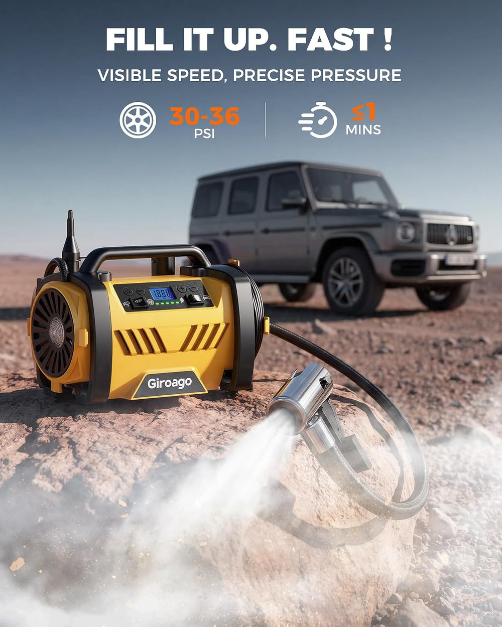 Tire Inflator Portable Air Compressor - 12V DC/120V AC Dual Power