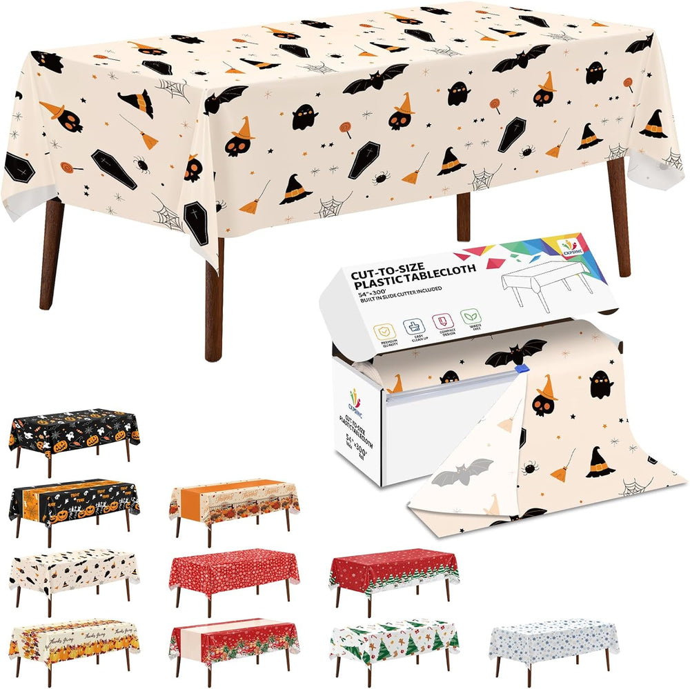 CXPSINC 54 Inch X 300 Feet Plastic Table Cover Roll Disposable Halloween Tabl...