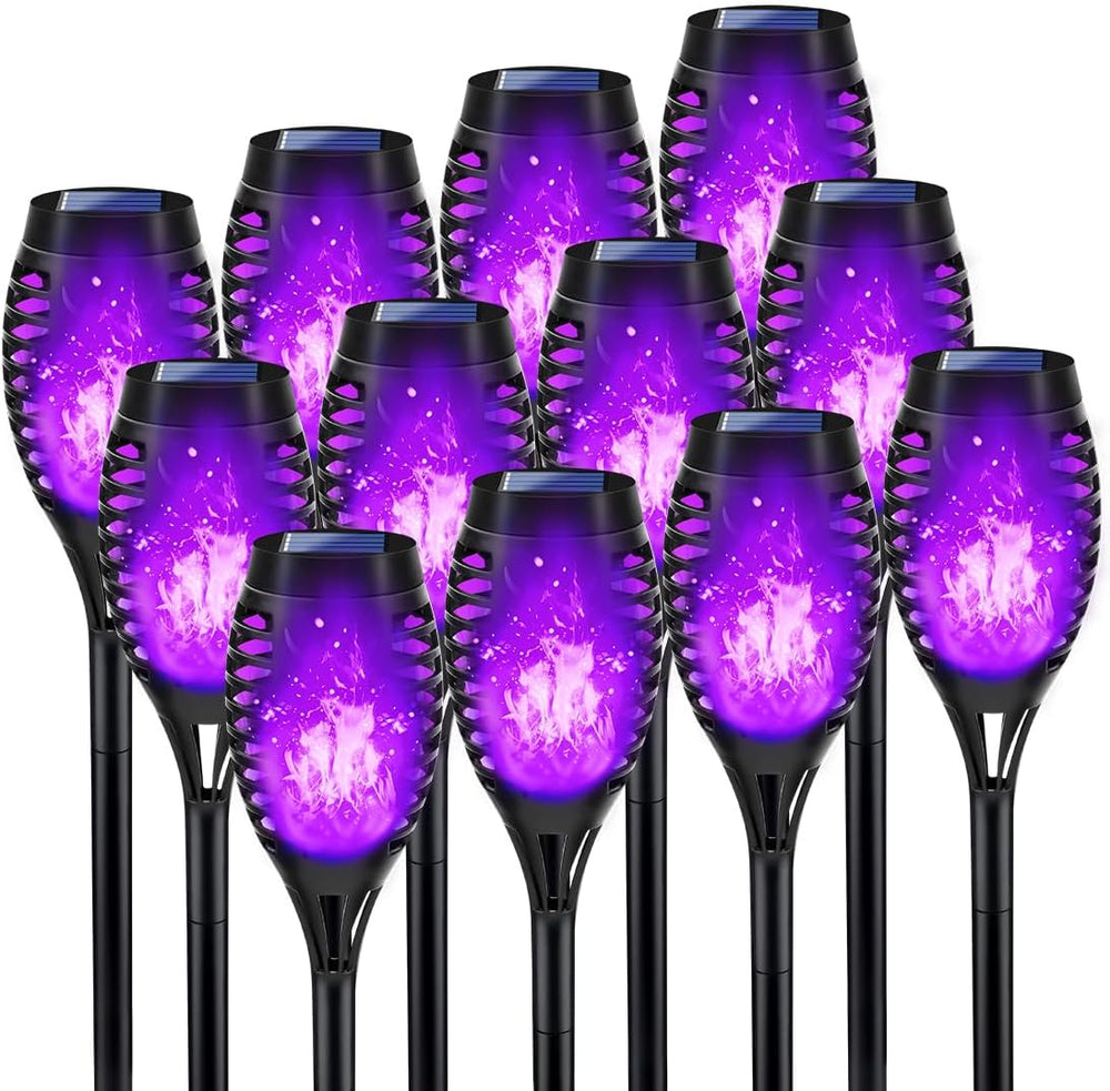 12P Purple Flame Solar Halloween Lights for Halloween Decorations Outdoor