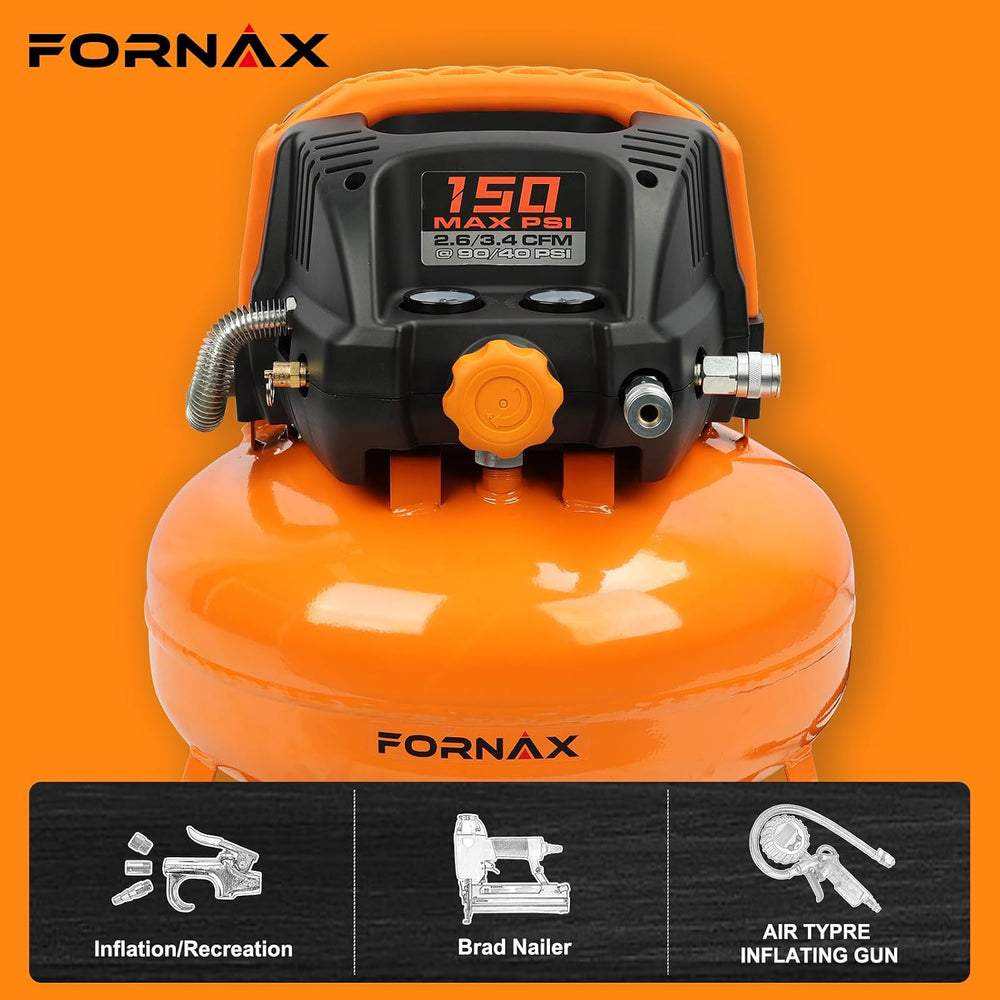 FORNAX Pancake Air Compressor with two couplers, 6 Gallon Portable Electric a...