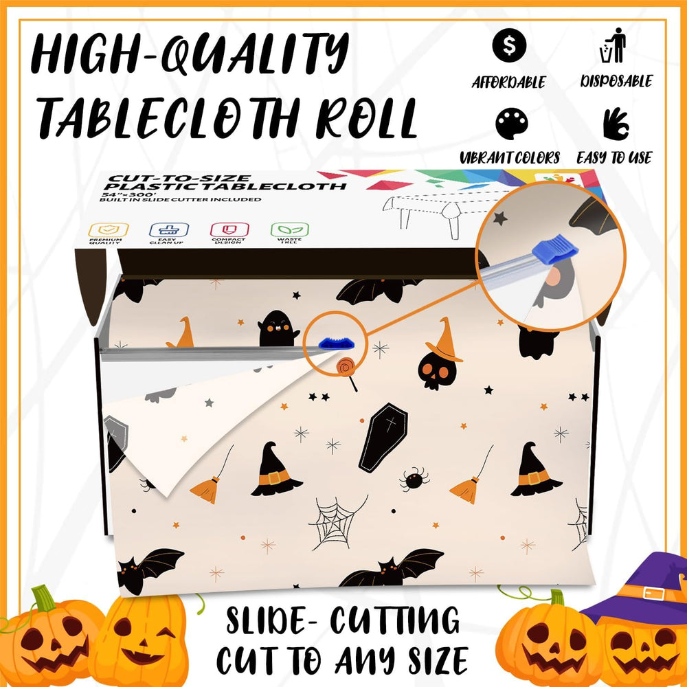 CXPSINC 54 Inch X 300 Feet Plastic Table Cover Roll Disposable Halloween Tabl...