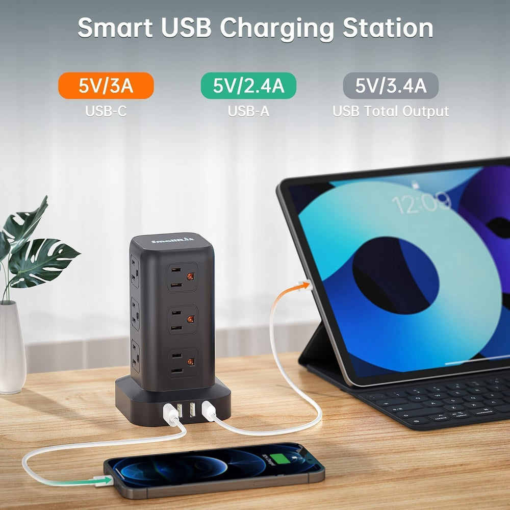 Extension Cord with Multiple Outlets, SMALLRT Power Strip Tower, Outlet Exten...